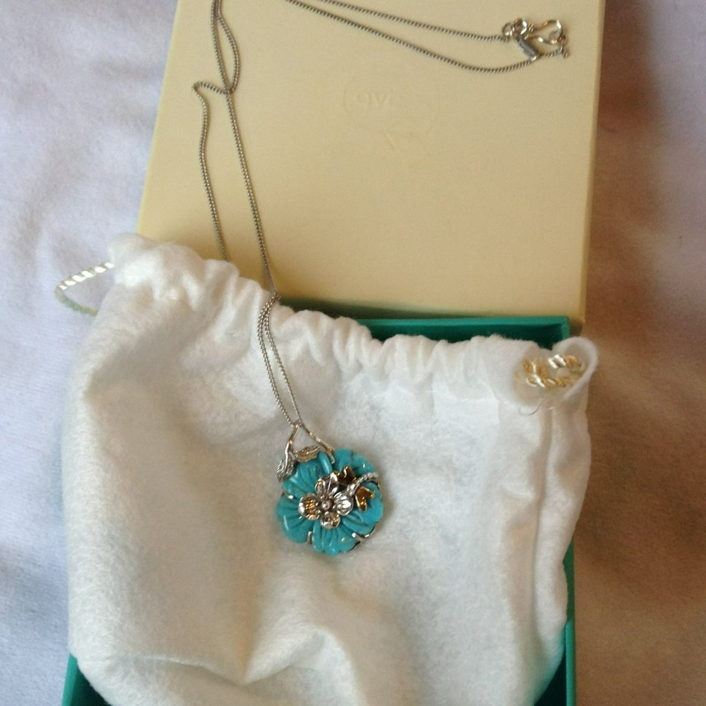 Artisan Crafted Sterling 18k Lim Ed Turquoise Flower Pendant 120$